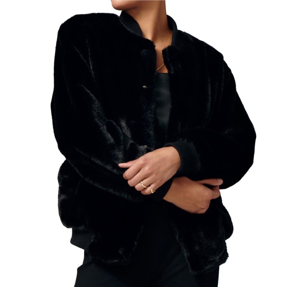 LITA by Ciara Faux Fur Varsity Jacket in Black